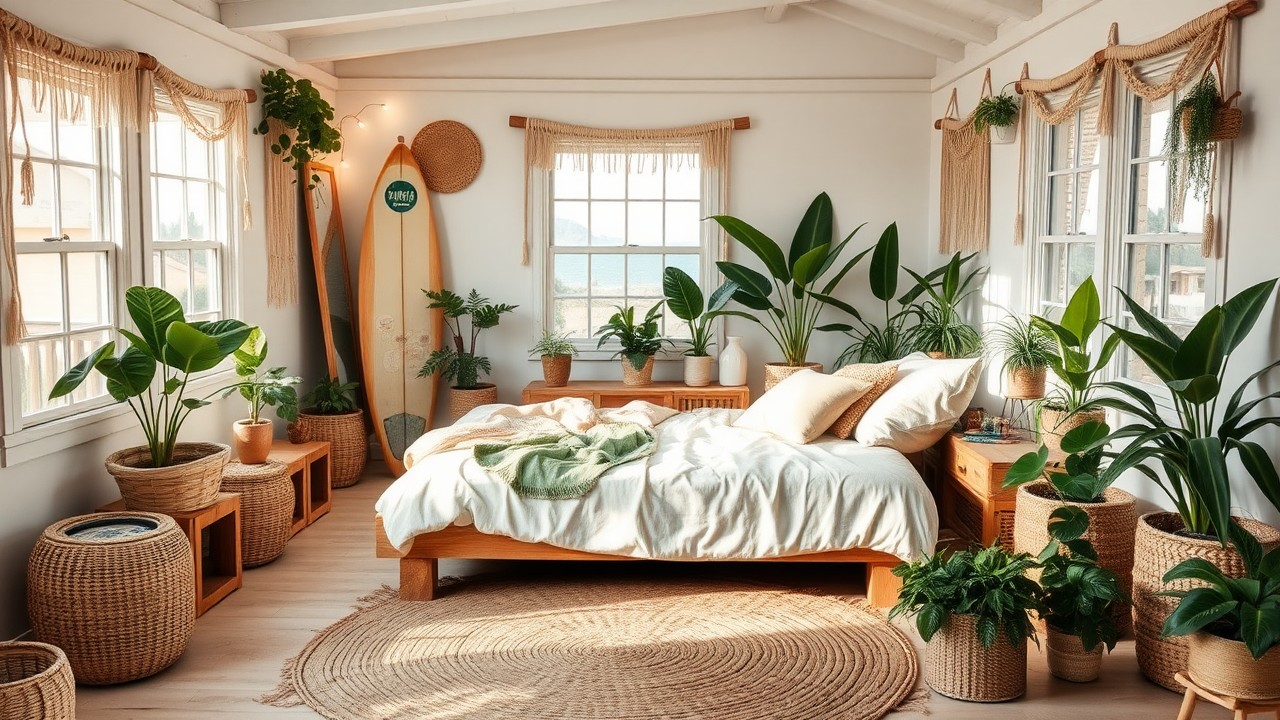 Boho Surf Shack Bedroom with a Beach Vibe