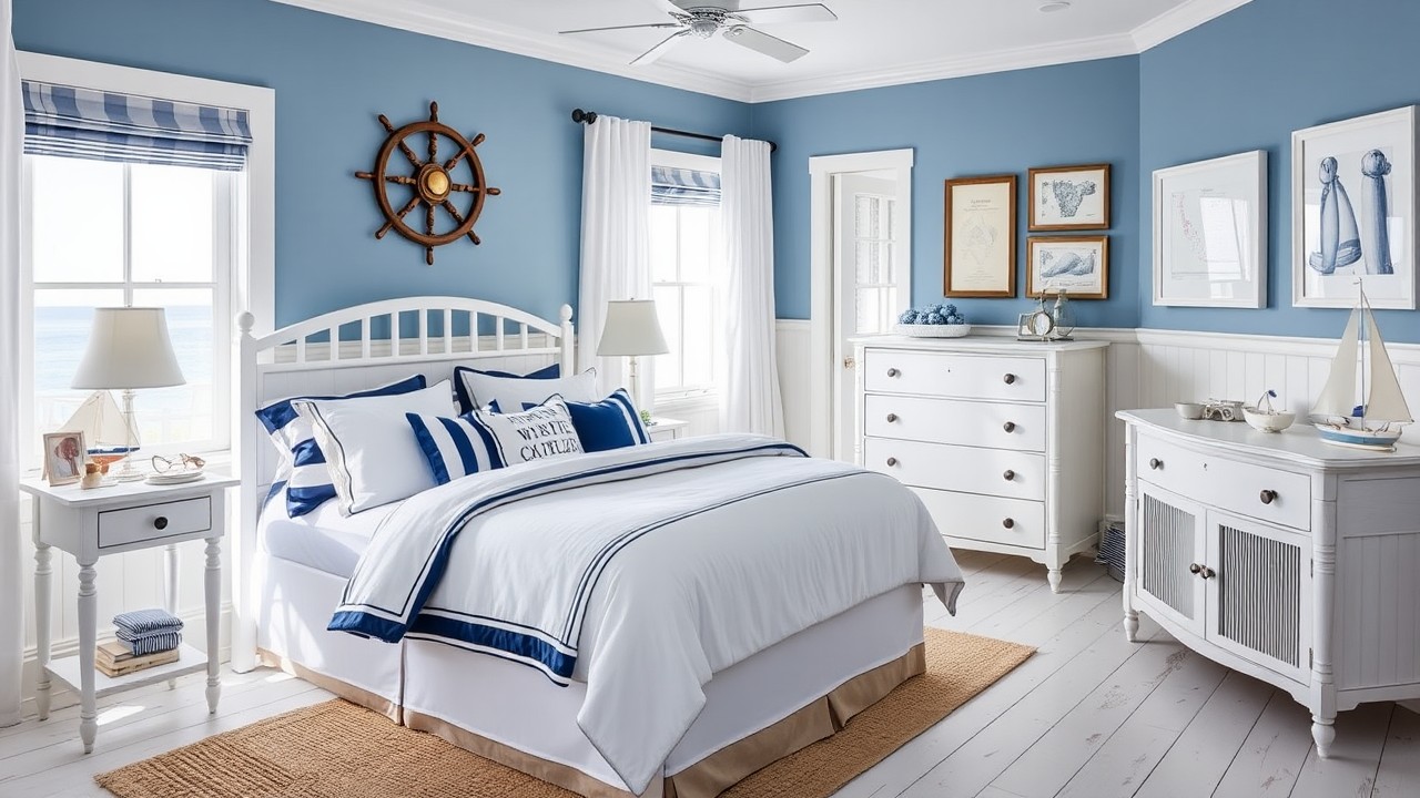 Nautical Bedroom with Blue and White Tones