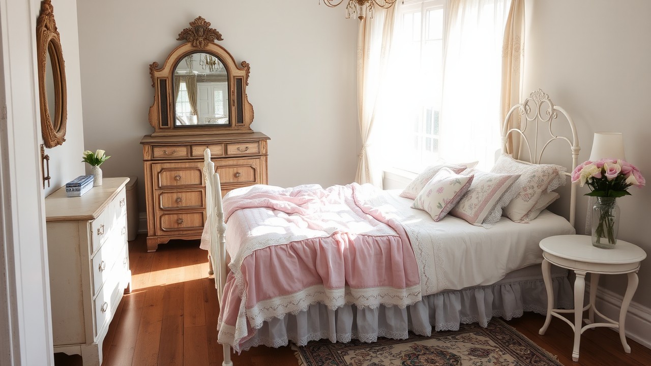 Shabby Chic Bedroom with Floral Accents