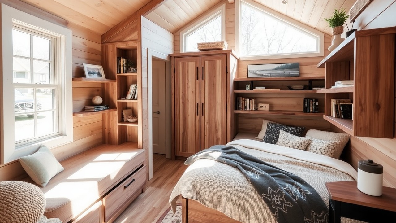 Tiny House Bedroom with Creative Storage Solutions