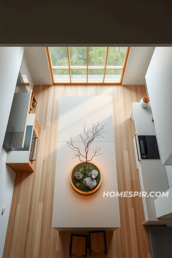 Aerial Minimalist Japanese Kitchen with Zen Garden Aerial Minimalist Japanese Kitchen with Zen Garden