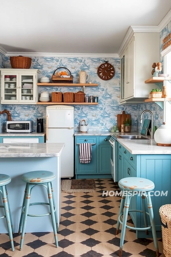 Antique Barstools in Nautical Kitchen Antique Barstools in Nautical Kitchen