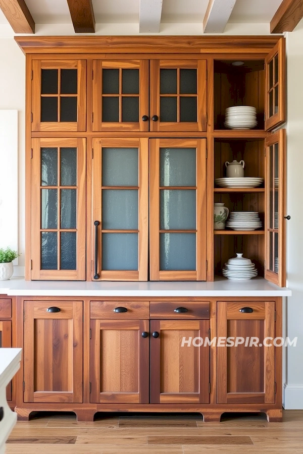 Antique Dishes on Open Wood Kitchen Shelves Antique Dishes on Open Wood Kitchen Shelves