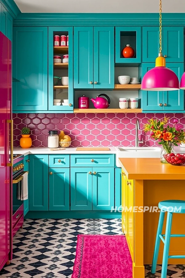Aquamarine Cabinets and Mustard Island in Eclectic Style Aquamarine Cabinets and Mustard Island in Eclectic Style