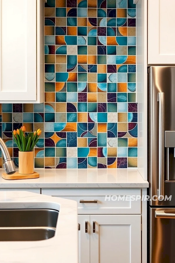 Artistic Jewel-Toned Tiles and Classic White Kitchen Artistic Jewel-Toned Tiles and Classic White Kitchen