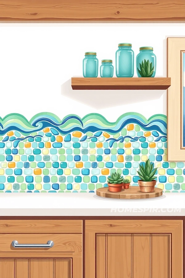Beach Themed Kitchen with Ocean Tile Backsplash Beach Themed Kitchen with Ocean Tile Backsplash