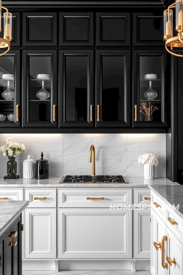 Black and White Kitchen with Luxurious Gold Black and White Kitchen with Luxurious Gold