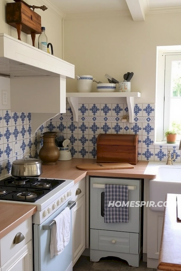 Blue and White Tiles in Countryside Kitchen Blue and White Tiles in Countryside Kitchen