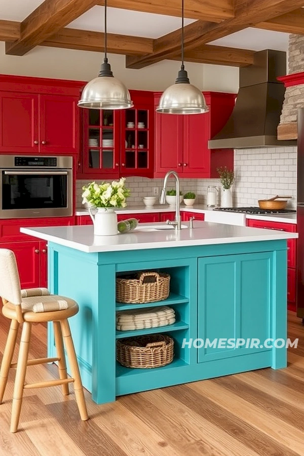 Bold Color Accents in Farmhouse Kitchen Bold Color Accents in Farmhouse Kitchen