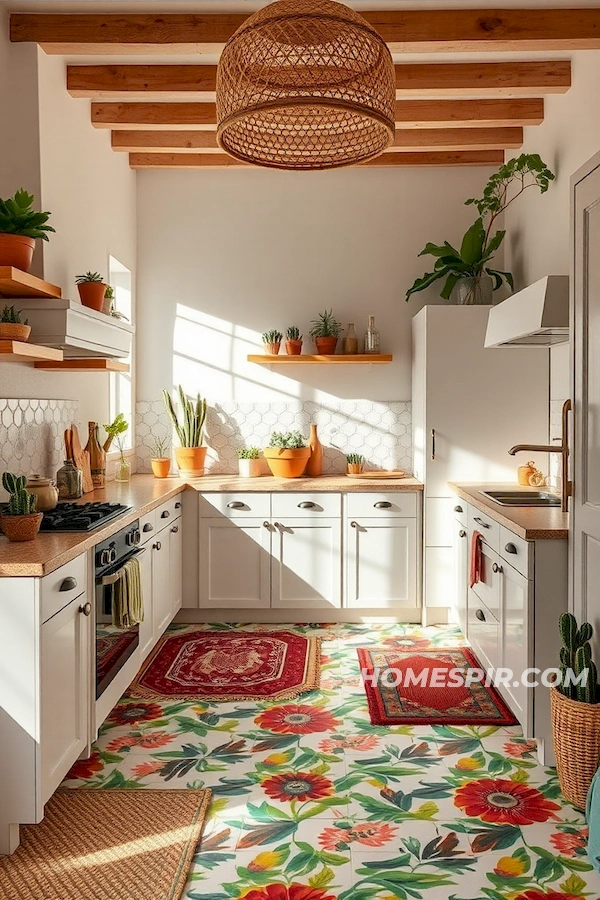 Bright Bohemian Kitchen with Patterned Floor Bright Bohemian Kitchen with Patterned Floor