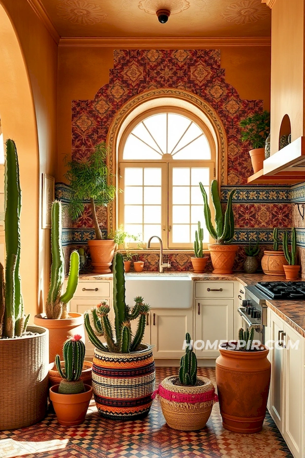 Cacti and Colorful Baskets in Bright Space Cacti and Colorful Baskets in Bright Space