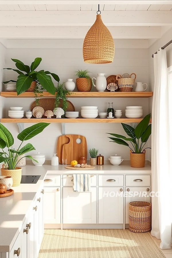 Coastal Kitchen with Woven Texture and Ceramics Coastal Kitchen with Woven Texture and Ceramics