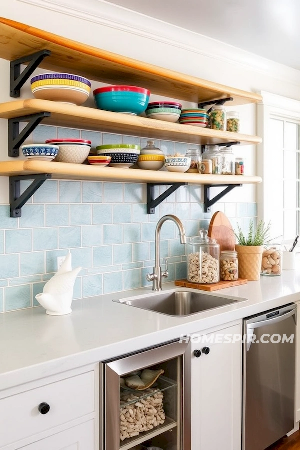 Colorful Bowls on Surfboard Inspired Kitchen Shelves Colorful Bowls on Surfboard Inspired Kitchen Shelves