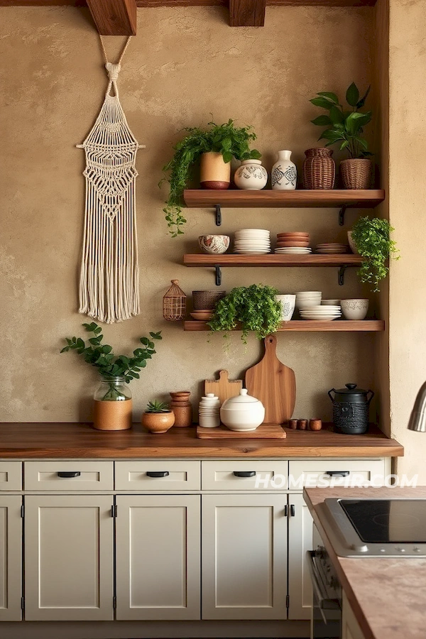 Cozy Boho Kitchen Featuring Earthy Textured Walls Cozy Boho Kitchen Featuring Earthy Textured Walls