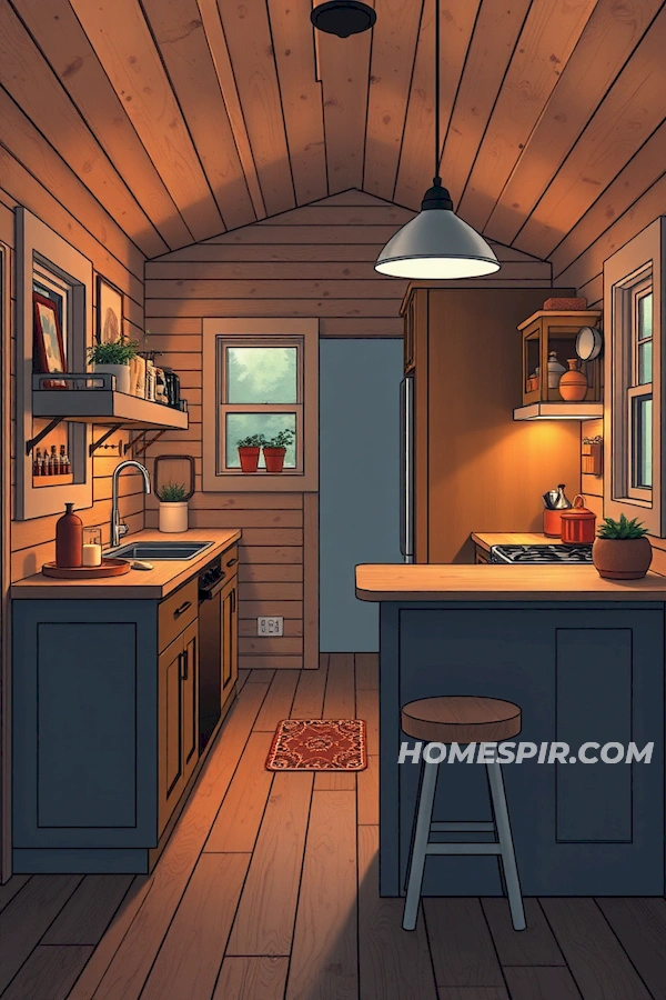 Cozy Tiny Kitchen with Illuminated Island Cozy Tiny Kitchen with Illuminated Island