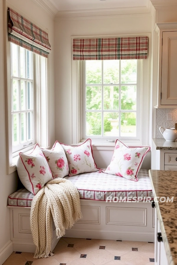 Cozy Window Seat with Floral Cushions Cozy Window Seat with Floral Cushions