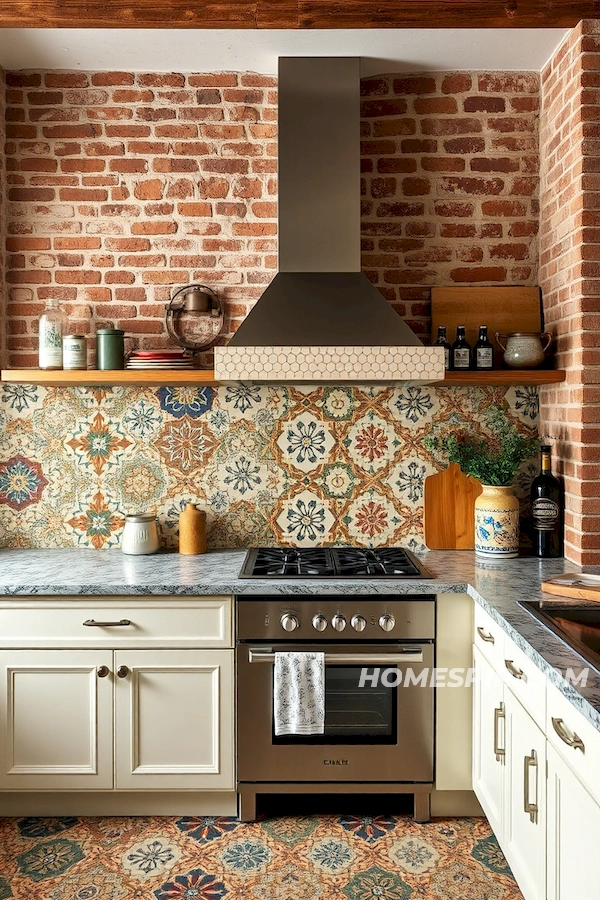 Cultural Tile Collage in Vintage Kitchen Cultural Tile Collage in Vintage Kitchen