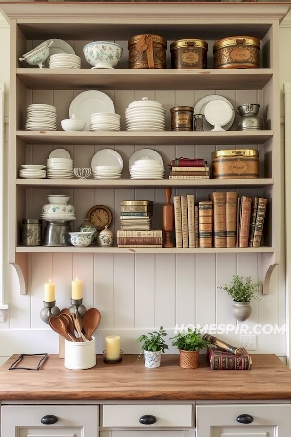 Curated Vintage Collection on Shabby Chic Shelves Curated Vintage Collection on Shabby Chic Shelves