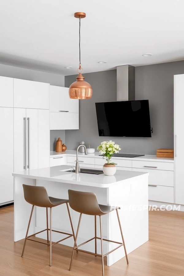 Decorative Copper Lights in Minimalist Kitchen Decorative Copper Lights in Minimalist Kitchen