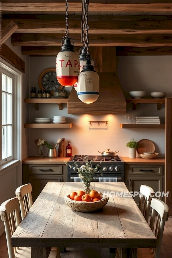 Driftwood and Buoy Lights in Rustic Surf Kitchen Driftwood and Buoy Lights in Rustic Surf Kitchen