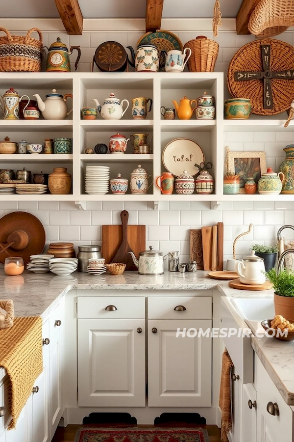 Eclectic Kitchen Display with Vintage Teapots Eclectic Kitchen Display with Vintage Teapots