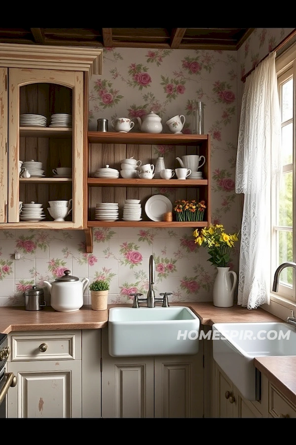 Elegant Shabby Chic Kitchen with Open Shelving Elegant Shabby Chic Kitchen with Open Shelving