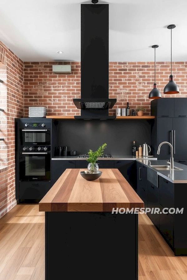 Exposed Brick and Steel in Minimalist Kitchen Exposed Brick and Steel in Minimalist Kitchen