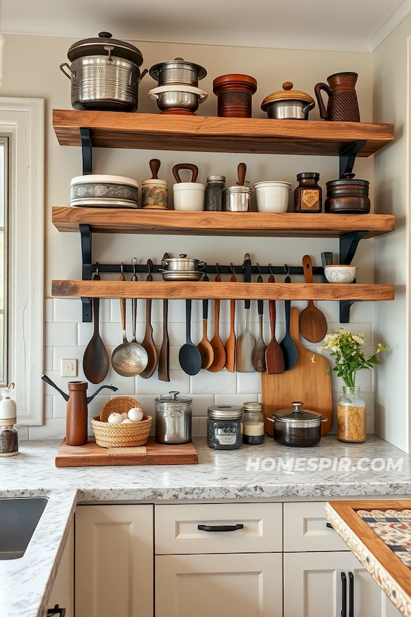 Floating Shelves with Antique Cooking Style Floating Shelves with Antique Cooking Style