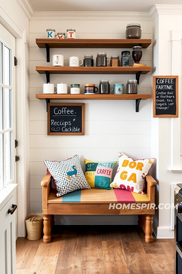 Floating Shelves with Coffee Mugs and Beans Floating Shelves with Coffee Mugs and Beans