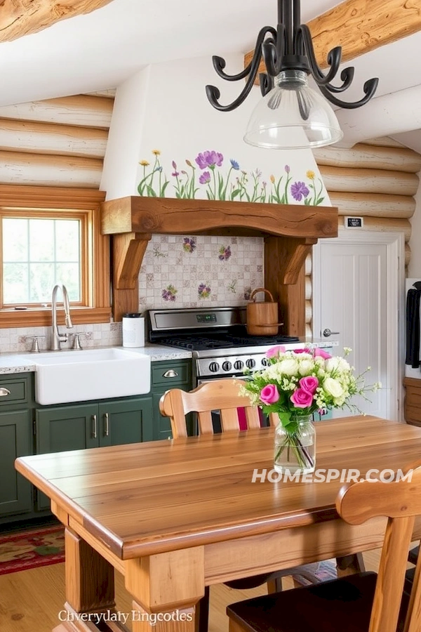 Floral Arrangements Enhance Log Kitchen Charm Floral Arrangements Enhance Log Kitchen Charm
