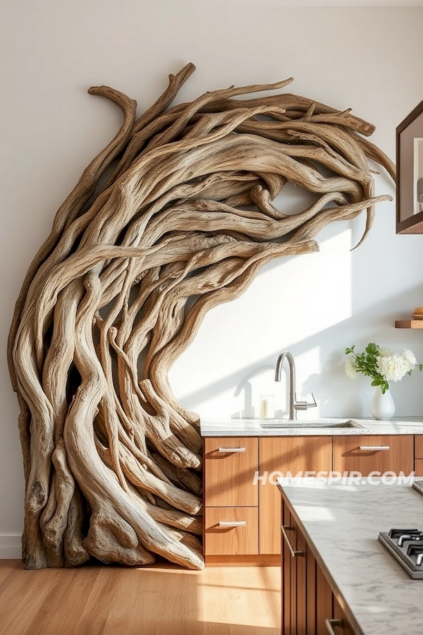 Flowing Driftwood Wave as Kitchen Centerpiece Flowing Driftwood Wave as Kitchen Centerpiece