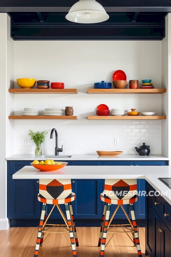 Geometric Stools in a Vibrant Studio Kitchen Geometric Stools in a Vibrant Studio Kitchen