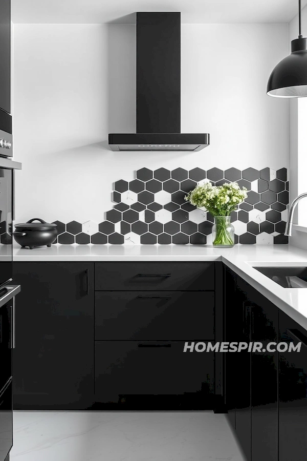Geometric Tiled Backsplash in Monochrome Design Geometric Tiled Backsplash in Monochrome Design