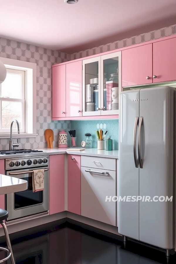 Geometric Wallpaper in Retro-Futuristic Kitchen Geometric Wallpaper in Retro-Futuristic Kitchen