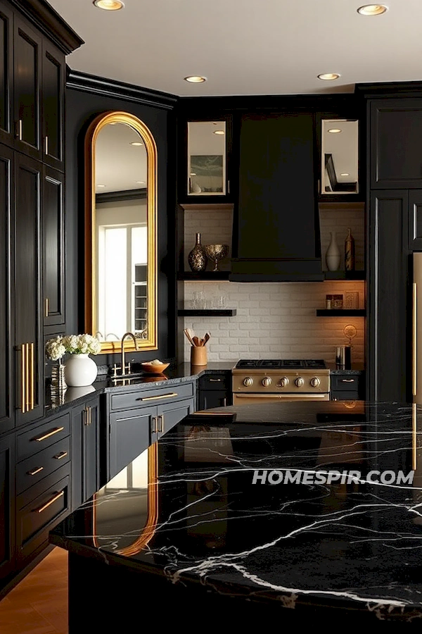 Gold Accents in Dark Mid-Century Kitchen Gold Accents in Dark Mid-Century Kitchen