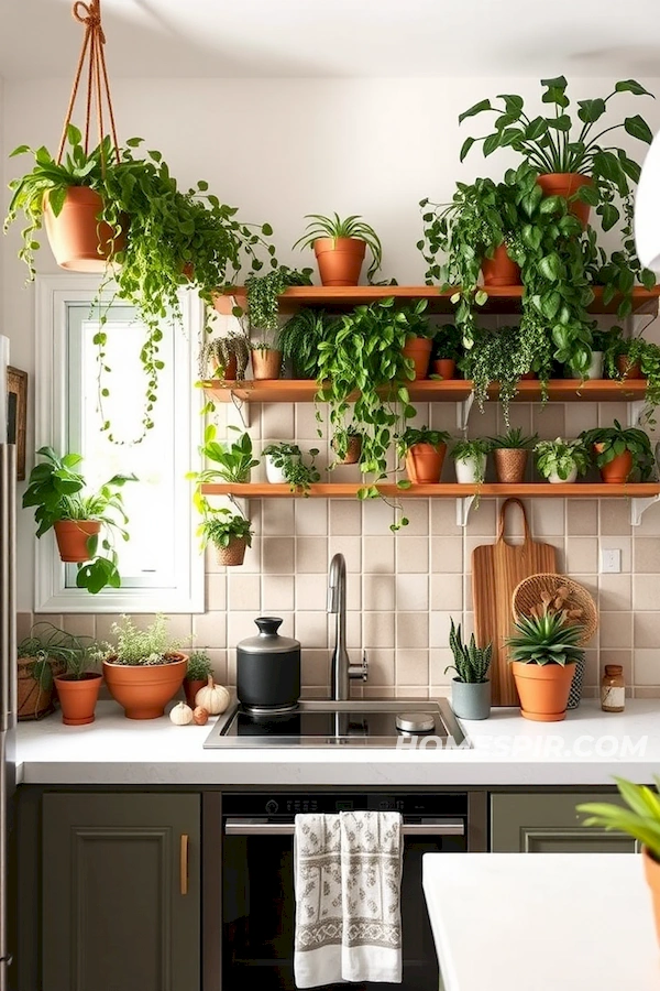 Green Plant Paradise in Pastel Boho Kitchen Green Plant Paradise in Pastel Boho Kitchen