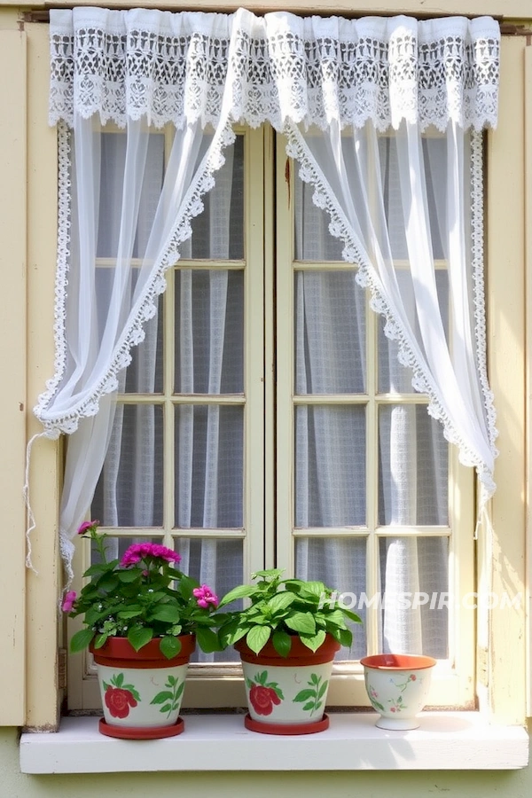 Hand-Painted Flower Pots on Window Sill Hand-Painted Flower Pots on Window Sill