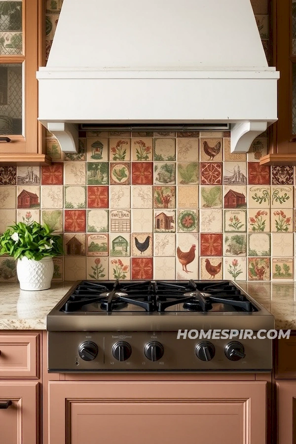 Hand-Painted Tiles in Rustic Backsplash Hand-Painted Tiles in Rustic Backsplash