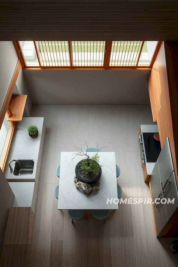 Harmonious Japanese Kitchen Overhead with Bamboo Features Harmonious Japanese Kitchen Overhead with Bamboo Features