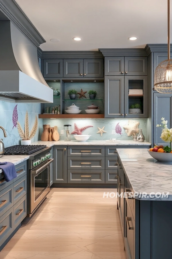 High-End Coastal Kitchen with Sea Life Backsplash High-End Coastal Kitchen with Sea Life Backsplash