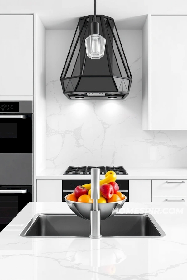 High-Gloss Cabinets in Black and White Minimalist Kitchen High-Gloss Cabinets in Black and White Minimalist Kitchen