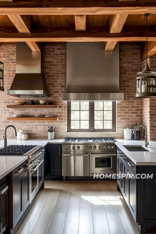 Industrial Elegance with Stainless Steel and Brick Industrial Elegance with Stainless Steel and Brick