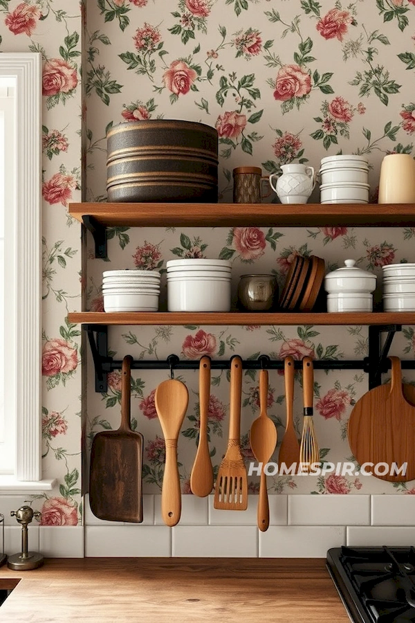 Industrial Shelves with Classic Wooden Utensils Industrial Shelves with Classic Wooden Utensils