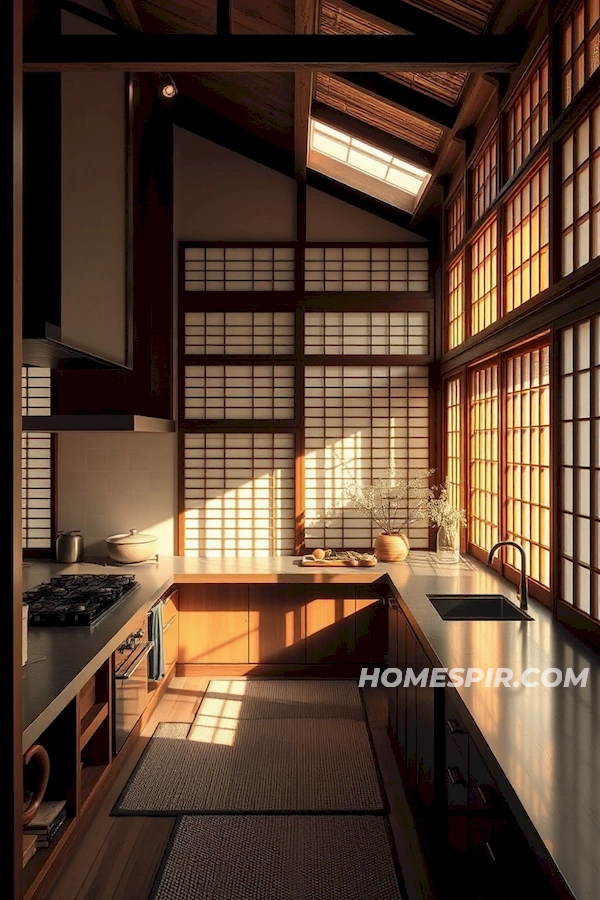 Inviting Japanese Kitchen with Natural Sh?ji Light Inviting Japanese Kitchen with Natural Sh?ji Light