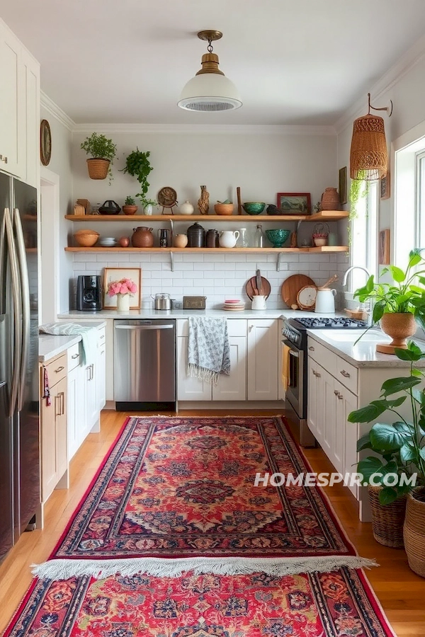 Layers of Textiles in a Bohemian Kitchen Blend Layers of Textiles in a Bohemian Kitchen Blend
