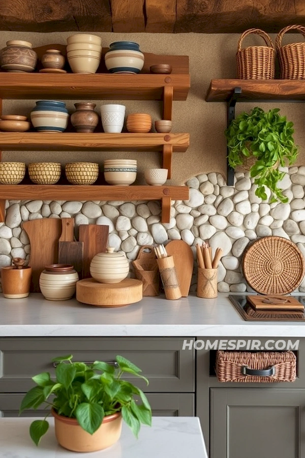 Leafy Greens and Rustic Decor in Log Home Kitchen Leafy Greens and Rustic Decor in Log Home Kitchen