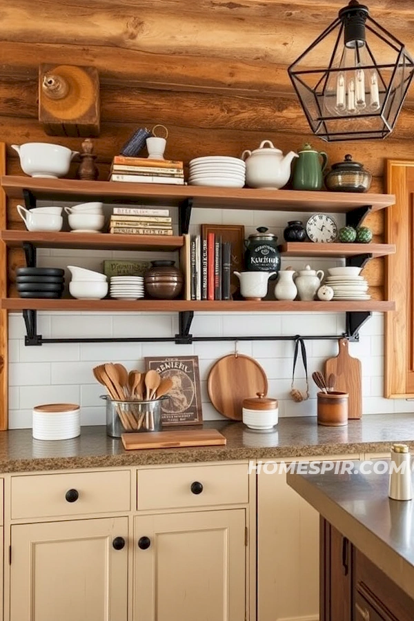 Log Cabin Kitchen with Open Shelves Log Cabin Kitchen with Open Shelves