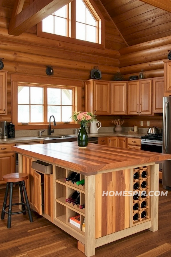 Log Home Kitchen with Functional Island Log Home Kitchen with Functional Island