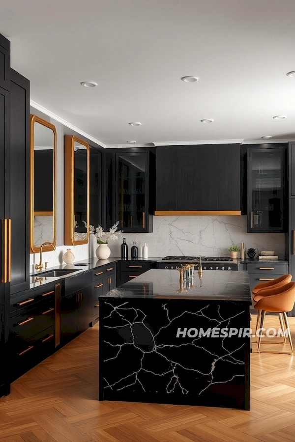 Luxurious Dark Cabinetry in Mid-Century Kitchen Luxurious Dark Cabinetry in Mid-Century Kitchen