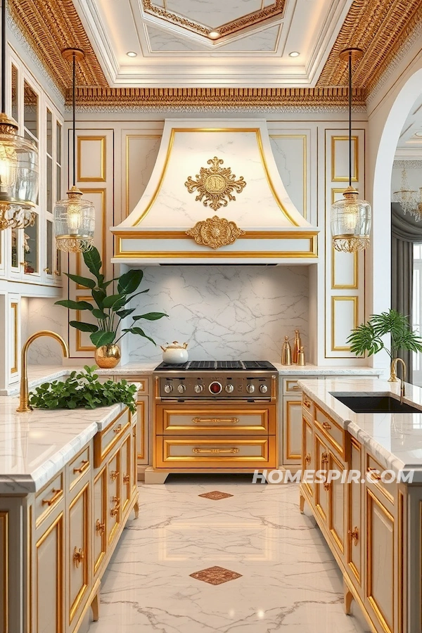 Luxury Kitchen with Gold and Marble Aesthetics Luxury Kitchen with Gold and Marble Aesthetics